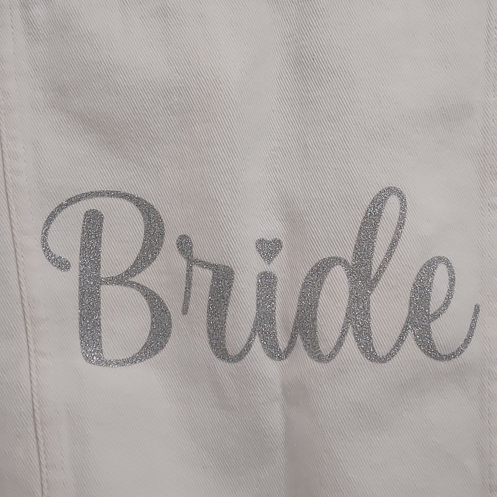 Bride-to-be Pearl-Embellished Cream Denim Jacket - Picture 5 of 8